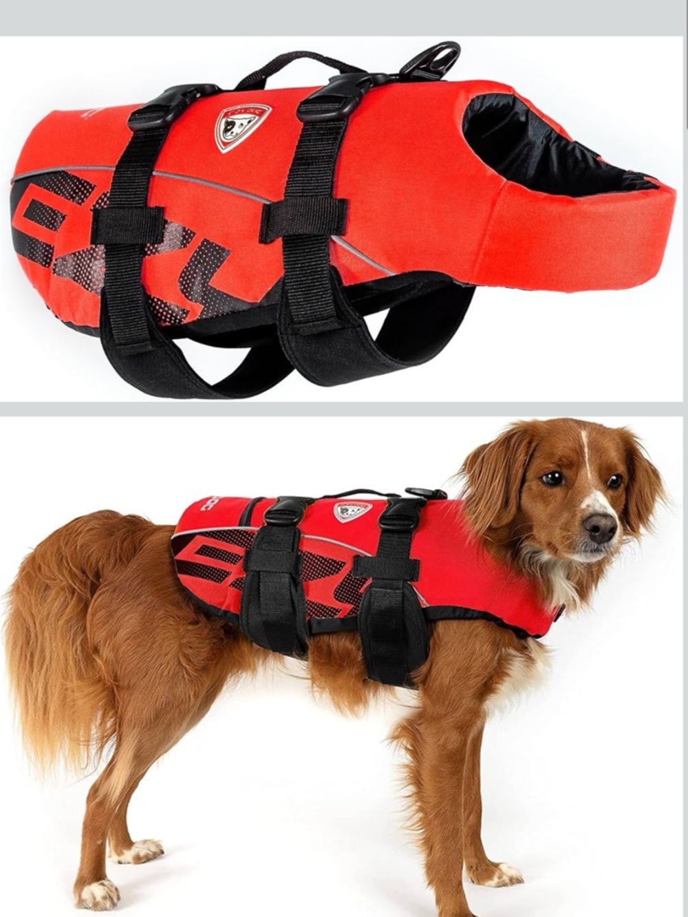 Size Large- Red Dog Life Jacket with Handle - , Durable Pet Safety Vest